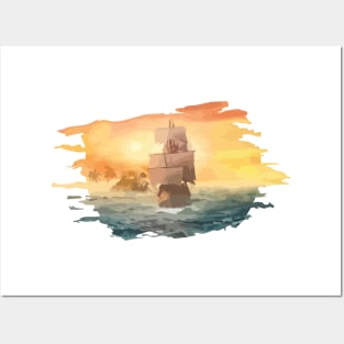 Artistic Ocean, Boat and Sunset Posters and Art